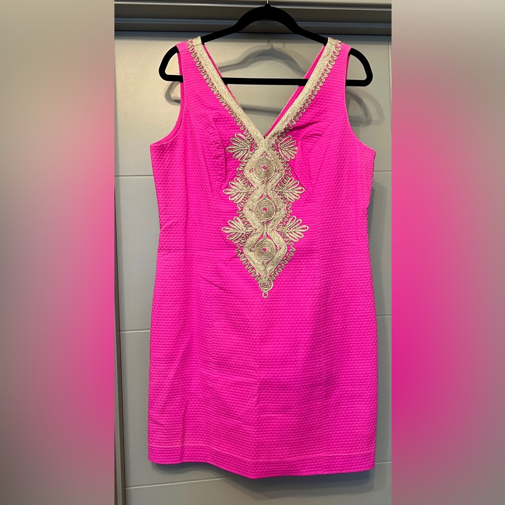 Lilly Pulitzer Hot Pink & Gold Shift Dress - Size 12